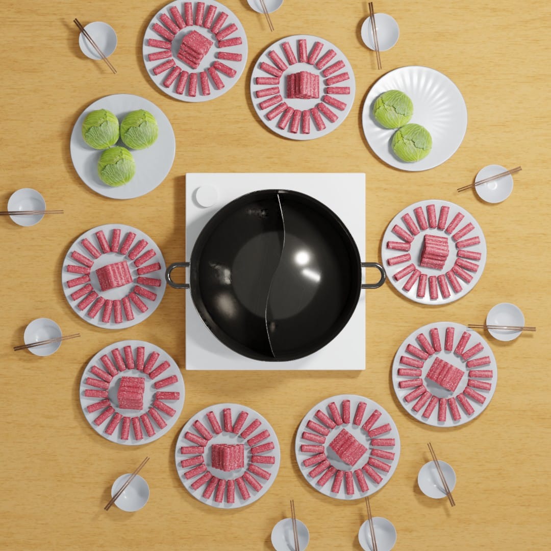 Having hotpot with a lot of people