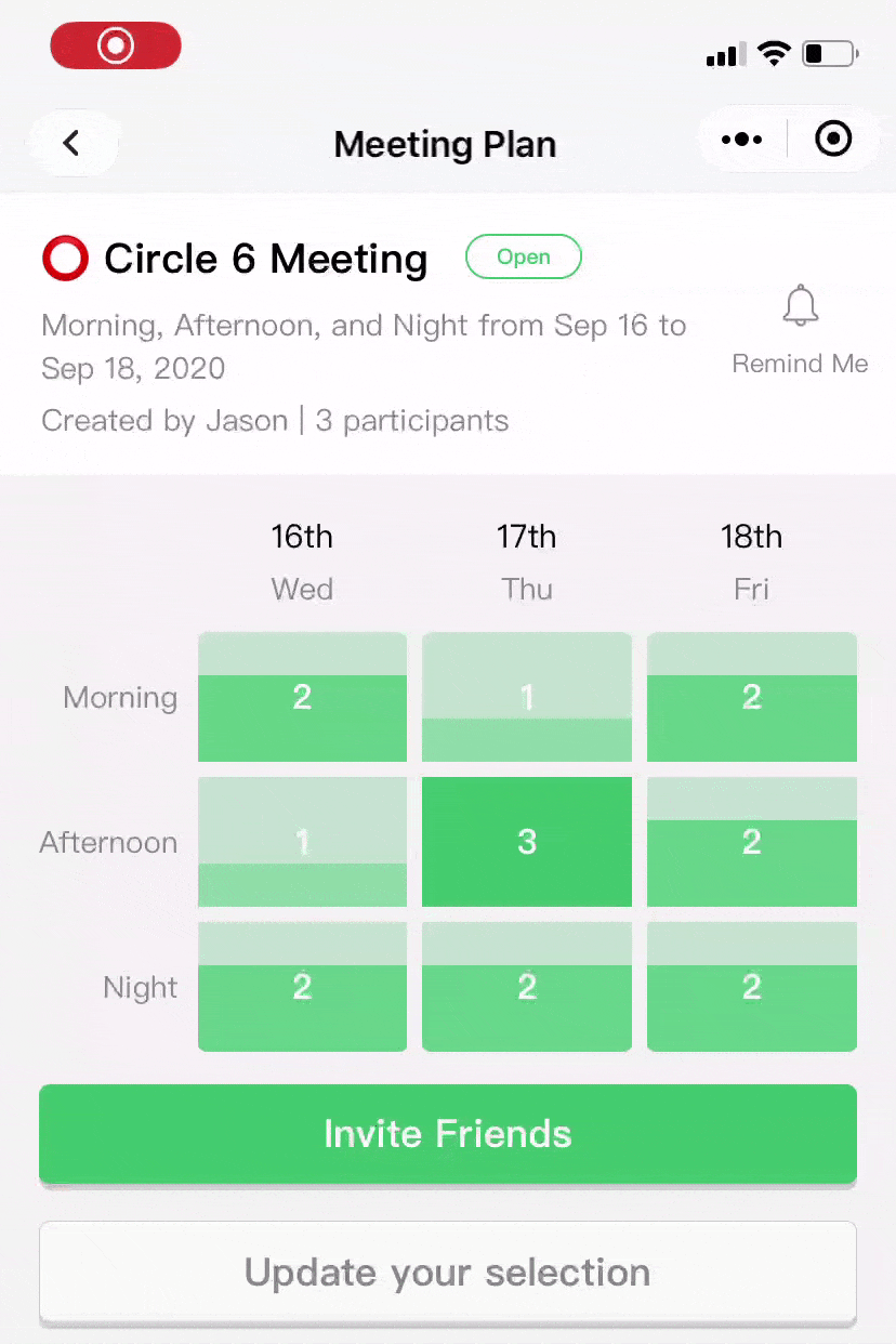 phone screen recording of animating blocks representing live selections